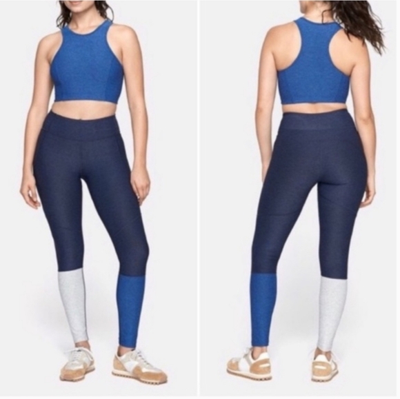 Outdoor Voices Blue and Grey Color Block Leggings Size M - Picture 1 of 7